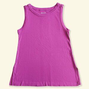 Chico's Pink Tank Scoop Neck Shoulder Buttons Side Vents 100% Pima Cotton Size M